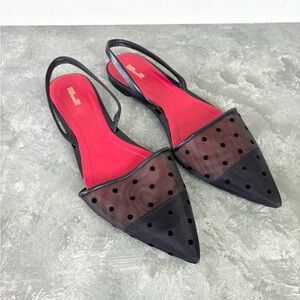 Diane Von Furstenberg koko black mesh polka dot slingback flat size 8.5